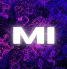 a purple and black background with the letter m in white