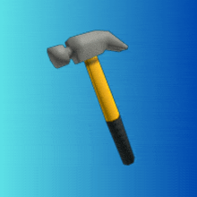 a hammer with a yellow handle and a black handle on a blue background