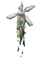 a drawing of a ceiling fan with a rainbow of colors coming out of it