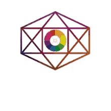 a rainbow colored geometric shape with a circle in the middle