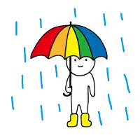 a cartoon of a person holding a colorful umbrella in the rain