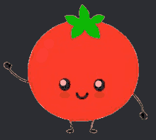 a cartoon tomato with arms and legs and a face