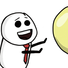 a cartoon character wearing a red tie and smiling next to a yellow balloon