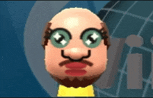 a cartoon character with a beard and green eyes is wearing a yellow shirt