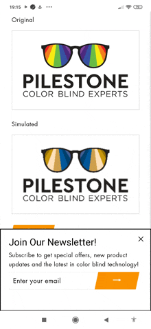 an ad for pilestone color blind experts on a phone