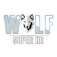 a logo for wolf super hr with a wolf face