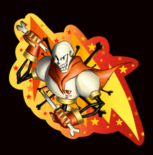 a cartoon drawing of a skeleton with a cape