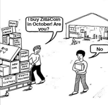 a cartoon shows a man pushing a cart full of boxes while another man holds a box in front of him .