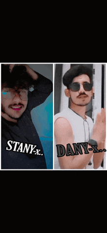 two pictures of a young man with the name stany x.