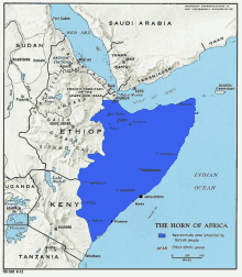 a map of the horn of africa shows the approximate area inhabited by somalian muslims