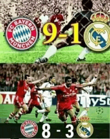 a soccer game between fc bayern and real madrid