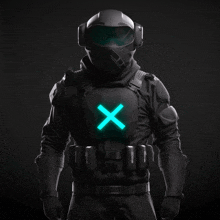 a soldier with a green x on his chest