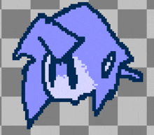 a pixel art drawing of a dolphin on a checkerboard background