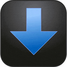 a blue arrow is pointing down in a black square