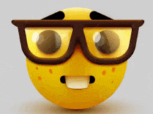 a cartoon smiley face wearing glasses and a big smile