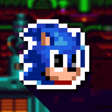 a pixel art of sonic the hedgehog with a purple background