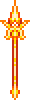 a pixel art illustration of a golden sword with a skull on it .