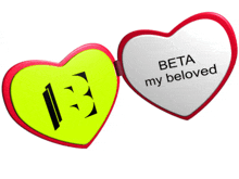 a heart shaped mirror with beta my beloved on it