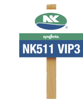 a sign for syngenta nk 511 vip3 is attached to a wooden post