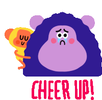 a cheer up sticker with a purple gorilla and a monkey