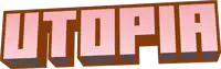 the word utopia is written in pink and brown letters