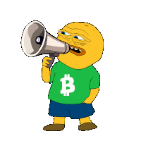 a cartoon character with a green shirt with the letter b on it is holding a megaphone