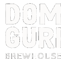 a logo for dom guri brewhouse is outlined in black and white