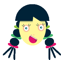 a cartoon drawing of a girl with pigtails and a surprised expression on her face