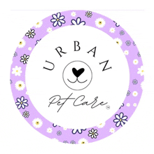 a logo for urban pet care with purple flowers on it