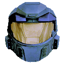 a blue helmet with a yellow lens on a white background