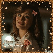 a picture of a woman with the words i love you i 'm sorry on it