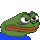 a pixel art drawing of a green frog with a blue shirt on .