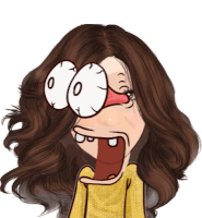 a cartoon of a woman making a funny face with her mouth open