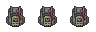 a pixel art drawing of three backpacks with a cell phone on them .