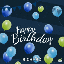 a birthday card with balloons and the name richard on it