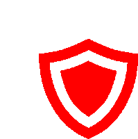 a red shield with a white border is on a white background