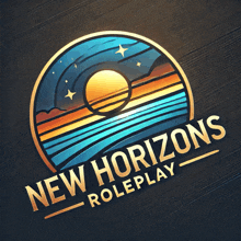 a logo for new horizons roleplay with a picture of the ocean