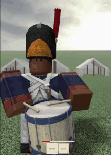 a soldier playing a drum in a video game with the word drum on the screen