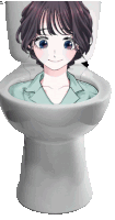 a girl is sitting in a toilet with her head sticking out