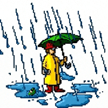 a pixel art of a person holding an umbrella in the rain