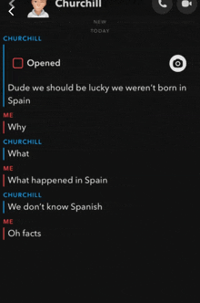 a screenshot of a conversation between churchill and another person