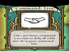 a card with a picture of a handshake and the words command live