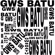 a black and white graphic that says gws batu on it