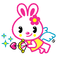 a pink bunny with wings is holding a heart and arrow