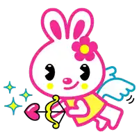 a pink bunny with wings is holding a heart and arrow