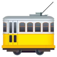 an illustration of a yellow and white trolley with a gray top