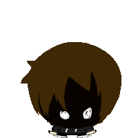 a cartoon drawing of a boy with brown hair and black eyes