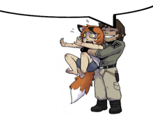 a cartoon drawing of a man carrying a girl with a fox tail