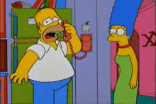 a cartoon of homer simpson talking on the phone