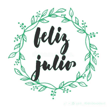 feliz julio is written in a green wreath